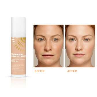 Protector solar mineral con dióxido de titanio de amplio espectro, pigmentos minerales, glicerina y complejo de vitamina E para una hidratación de 12 horas y antioxidante, fórmula ligera con secado rápido y acabado sin grasa, tecnología resistente al agua para un maquillaje estable en condiciones húmedas, protección solar 3 en 1, cobertura y cuidado de la piel