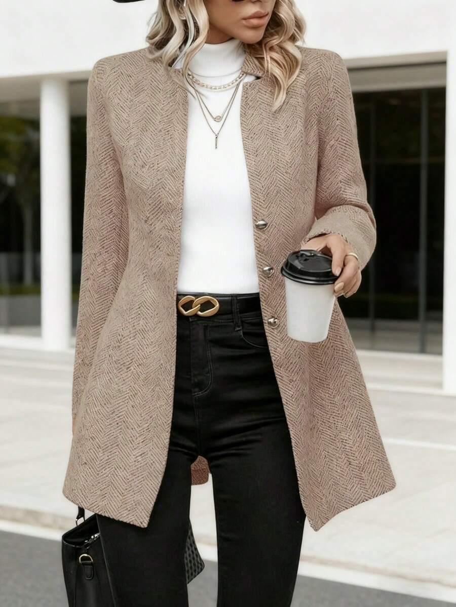 Women's Winter Clothing Of Women's Winter Clothing Women's Winter Fashion Women's Winter Promotion Of Women's Winter Clothing  Herringbone Pattern Design  Single-Button Front Closure  Versatile Color Options  Tailored Fit Suitable For Multiple Occasions - 卡其色 - 查看 1