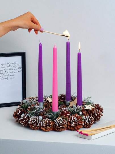 8pcs/2 Boxes Or 4pcs/1 Box Pink & Purple & Red Cone Candles - 10 Inch & 24pcs White Candle Wax Pellets Fixed Candles Non-Drip, Smokeless, Odorless - 8 Hour Burn Time - Tall Candle Holders - Suitable For Receptions, Churches, Advent, Christmas, Halloween And Other Holidays, Ideal For Weddings, Dinners, Home Decor, Birthday Parties, Increase The Height Of Central Decorations, Enhance Formal Dinners And Create Ambient Lighting.