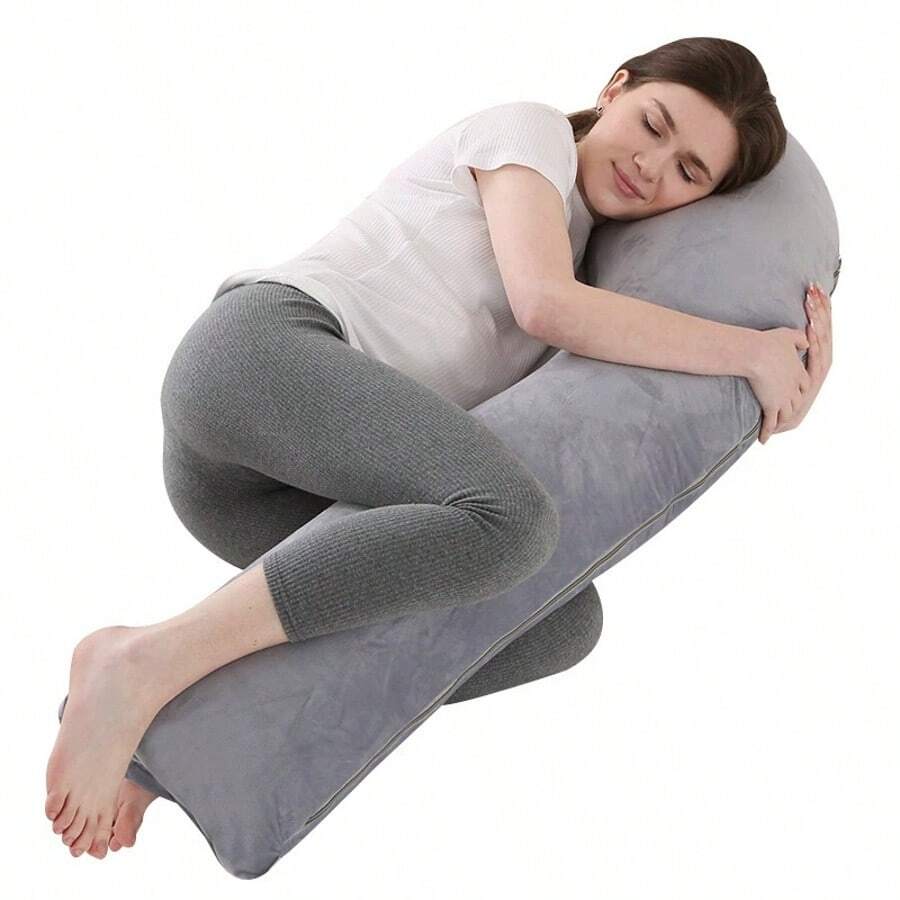 1pc J-Shaped Single Leg Pregnancy Pillow, Soft Lumbar Support Side Sleeper Cushion, Essential For Daily Rest - Super Soft Gray - View 1