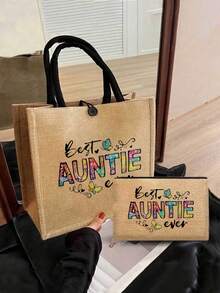 Best Auntie Ever Print Tote Bags, Linen Tote Bag, Hand Shopping Bag, Tote Bag, Lightweight Foldable Storage Bag,Women's Linen Large Capacity Tote Bag,Personalized Gift Bag,Zipper Beauty Bag,For Women Aunt Gifts Auntie Gifts,Best Aunt Ever Gifts,Gifts For Friends And Besties, Gifts For Mothers,Perfect Gift For Women,Suitable For Commuting, Shopping, And Back To School - Multicolor - View 14