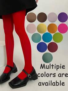 1条天鹅绒薄纱紧身裤，糖果色打底裤，百搭高弹 - 彩色 - 查看 1