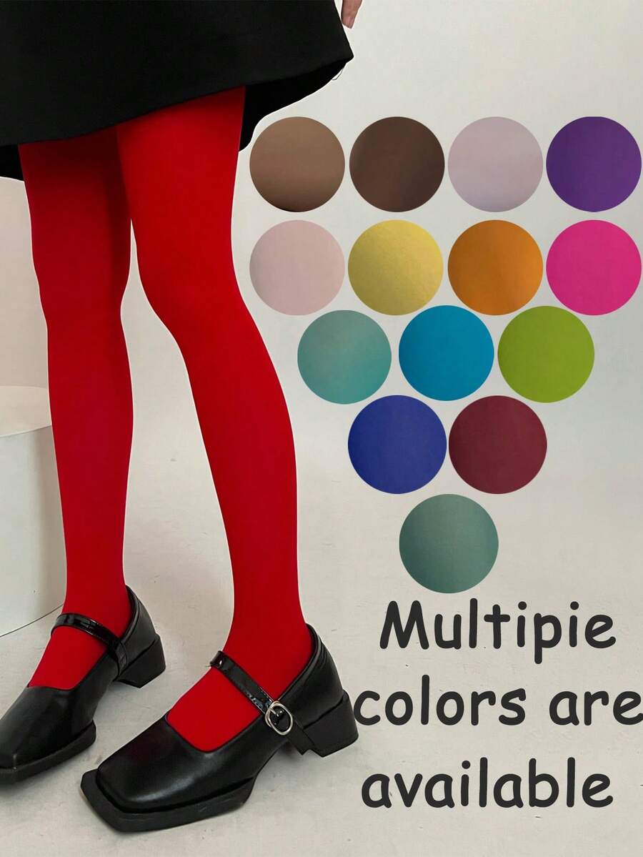 1条天鹅绒薄纱紧身裤，糖果色打底裤，百搭高弹 - 彩色 - 查看 1