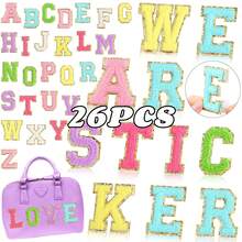 Mixed-Color Bulk Chenille Alphabet Patches, Adhesive Iron-On For Personalized Clothing & Party Decor (Easter, Graduation, Birthday) - Multicolor - View 2