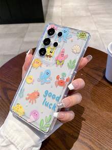 1 carcasă de telefon cu design drăguț și ecran complet, cu desene animate SpongeBob, caracatiță, stea de mare, alge marine, broască țestoasă, cochilie, crab, rezistentă la șocuri, potrivită pentru Samsung/Apple 17/16/15/14/13/12/11 Pro Max/12 Pro/14 Plus și alte modele