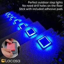 Step LightsLacasa Luces Solares Jardin LED Lámpara Solar Exterior IP68 Impermeable Auto ON/OFF Luz Solar del Piso para Step Garaje Camino Patio Deck Dock Entrada Vía Calle Valla - Luz Azul - 4 PackStep Lights - CuadradoLuzAzul - Ver 4