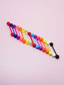 15pcs Random Color Plastic Tongue Rings Set, Basic Design For Daily Wear, Unisex - Multicolor - View 5