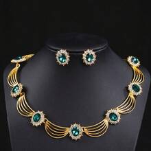 A Set Of European And American Exaggerated Imitation Crystal Pearl Gemstone Accessories Stage Super Shiny Decorative Necklace Earrings Set For Bride Banquet Women - 6 - 查看 2