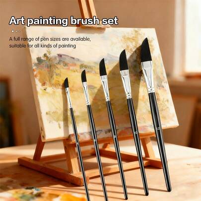 Art Brush, Oil Painting Pen, Slanted Shaped Pen Tip, Good Water Absorption, Soft Pen Tip, Suitable For Watercolor Watercolor Powder, Acrylic, Hand Painting, Adult Art Supplies