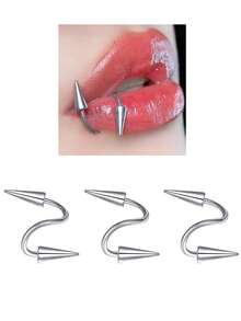 Punk Spike Spiral Lip Rings Stainless Steel 16G S Shape Lip Piercing Rivet Labret Piercing Jewelry Cartilage Earrings Helix Piercing Lower Labret Studs Eyebrow Piercing Jewelry 8mm - Multicolor - View 7