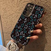Diseño de patrón de leopardo verde y plateado adecuado para  Galaxy S25ULTRA, S24PLUS, S23FE, S21PRO, S22, S20+, A03S, A05S, A14, A31, A53, A34, A10, A04E, M04, A33, A35, A55, A72, A71, A70, A22, A16, A06, A20S, A54 Funda especial para teléfono , anti-suciedad, a la moda, moderna, colorida plateada IMD - Colores mixtos - Ver 1