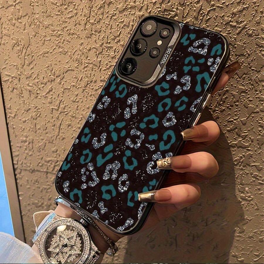 Diseño de patrón de leopardo verde y plateado adecuado para Galaxy S25ULTRA, S24PLUS, S23FE, S21PRO, S22, S20+, A03S, A05S, A14, A31, A53, A34, A10, A04E, M04, A33, A35, A55, A72, A71, A70, A22, A16, A06, A20S, A54 Funda especial para teléfono , anti-suciedad, a la moda, moderna, colorida plateada IMD - Colores mixtos - Ver 1