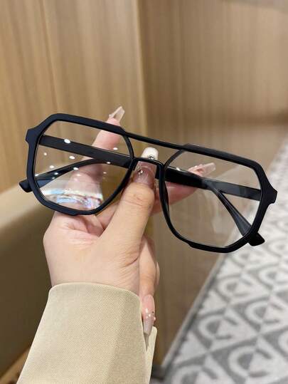 1 par de gafas de aviador negras para hombres con lentes de luz azul, hechas de material de PC, anti-luz azul, estilo Y2K, accesorios para teléfonos móviles, gafas de luz azul para mujeres, gafas falsas, gafas transparentes, gafas para mujeres, accesorios navideños, accesorios de Halloween, adecuadas para uso diario en la oficina, vuelta al cole, juegos, fiestas, estudios en el campus.