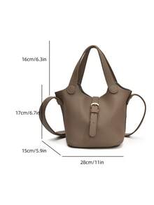 Classic Minimalist Women Handbag Versatile Adjustable Strap Crossbody Bag, Solid Color New Elegant Grey Color-Block Tote Bag With Lining And Pouch, Autumn/Winter - Grey - View 5