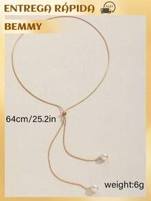 BEMMY Necklace With Y-Shaped Pearl Pendant, Adjustable Metal Alloy Necklace, Suitable For Women's Parties, Vacations, And Photo Shoots. - Vàng - Xem 5