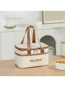 1 件简约隔热拉链午餐袋，轻便随身便当包，适合日常使用 - 白色 - 查看 12