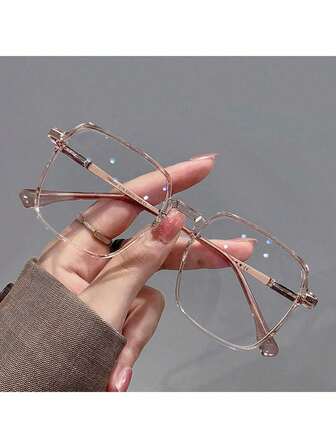 1pc Ultra Light Brown Square Frame Glasses, Clear Eyeglass Frame For Women's Big Face Clear Glasses Accessories Glasses Accessories For Women Valentine's Day Valentines