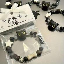 1/2pcs Black Kitten Hand Jewelry, Black And White Unisex Bracelet, Cute Niche Bracelet, Birthday Holiday Gift For Men - Multicolor - View 12