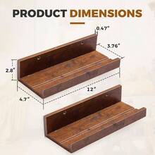 12 Small Floating Wall Ledge Shelves With Lip - Set Of 2 Wood Floating Shelves - Honey Brown Wall Mounted Picture Ledge Office, Bathroom, Bedroom, Living Room, Kitchen - Honey Brown + 12" - View 4