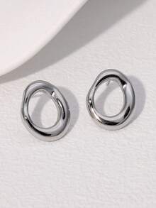 1 Pair Minimalist Chic Geometric Circle Hollow Stud Earrings, Stainless Steel Versatile Earrings Suitable For Women Daily Wear, Party And Date