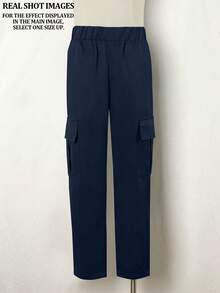 1 pièce Pantalon droit avec poches pour garçons adolescents/jeunes, vêtement de rue pour l'extérieur - Bleu azur - Voir 8