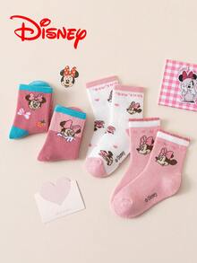 Disney 8/4 双正品儿童袜子，可爱卡通米妮图案，加厚保暖毛巾袜，适合女孩，韩版卡通袜子，适合男孩冬季穿着，透气婴儿及学生袜，地板袜