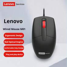 Ratón con cable Lenovo M01, conexión por cable USB, 1000 DPI, diseño ergonómico, apto para ordenadores, portátiles, oficina y juegos - Negro - Ver 1