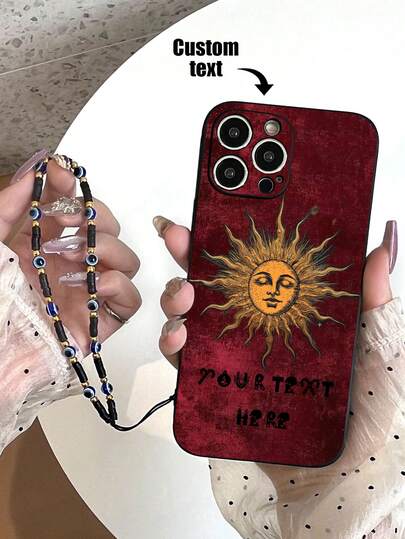 1pc Customizable Black TPU Anti-Drop Phone Case & 1pc Black Blue Eye Wrist Strap, Anniversary Gift, Valentine's Day Gift, Birthday Gift, Wedding Gift, Mother's Day Gift, Father's Day Gift, Best Friend Gift, Gift For Mom/Dad