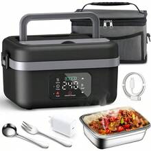 Portable Electric Lunch Box Food Warmer Heater Adult With Fork Spoon Carry Bag Cordless Waterless Heating Thermal Stainless Steel Lunch Box Insulated Bento Lunchbox Black