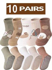 5 双/10 双防滑婴儿袜（带防滑垫），适合幼儿女孩和男孩