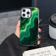 Colorful Silver Apple Phone CaseAbstract Green And Gold Swirls With Glitter Accents.Compatible With  11 To  17 Models The Cases Lens Protection Function Ensures The Camera Remains Undamaged During Shooting  Guaranteeing Image Quality - Black - View 6