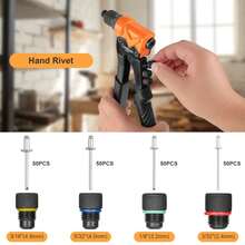 Rivet Gun, Pop Rivet Gun Kit With 200pcs Rivets, 4-In-1 Heavy Duty River Gun Tool/Rivet Gun Kit, 3/32 Inch, 1/8 Inch, 5/32 Inch, 3/16 Inch 4 Replaceable Nozzle For Metal, Plastic, Leather - Black - View 5