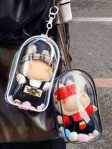 1个手提/收纳袋，适用于毛绒娃娃，PVC化妆包，透明大容量整理袋，可收纳充电器、数据线、耳机、情人节装饰品、情人节礼物包装袋（不含娃娃）