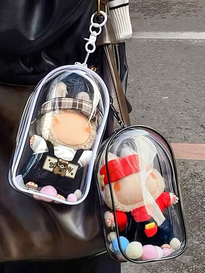 1个手提/收纳袋，适用于毛绒娃娃，PVC化妆包，透明大容量整理袋，可收纳充电器、数据线、耳机、情人节装饰品、情人节礼物包装袋（不含娃娃）