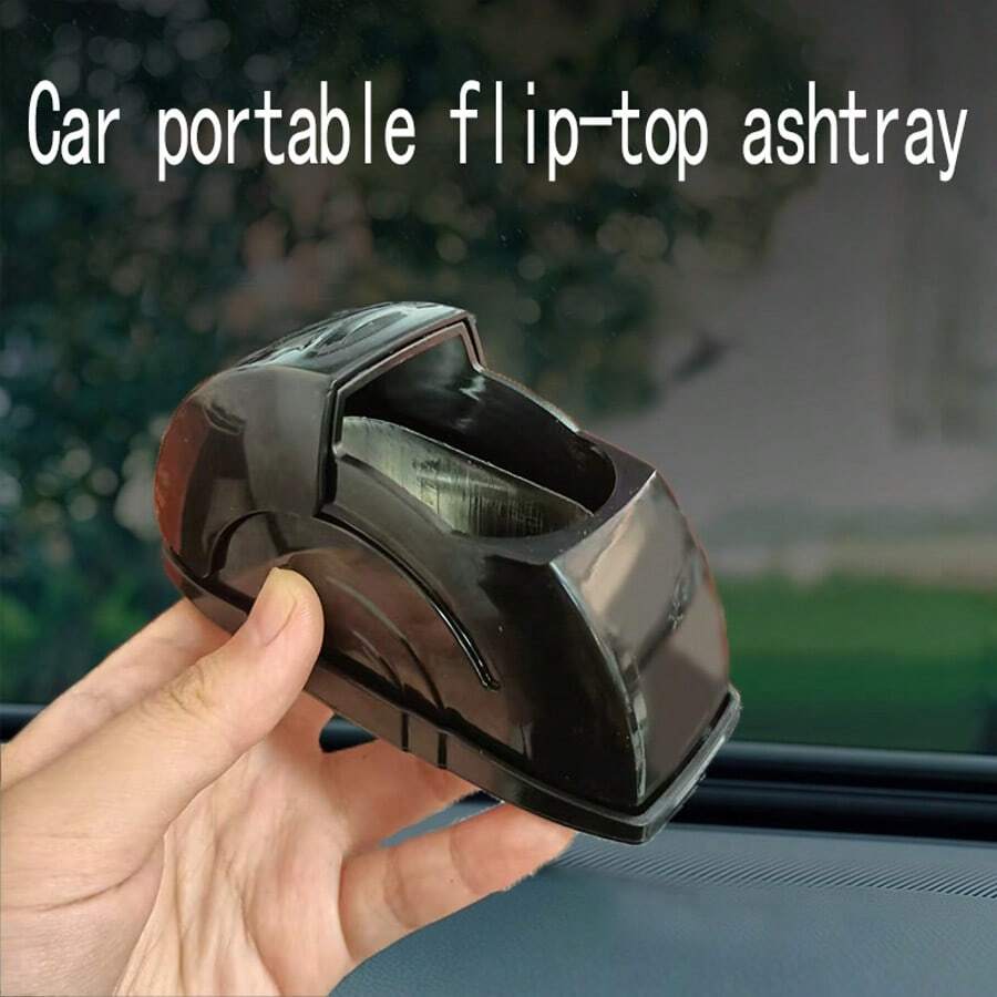 1pc Black Windproof Car Ashtray - Universal Model, Fashionable Black With Metal Lining, Seamless One-Piece Design, Sealed To Prevent Ash Leakage And Odor Diffusion - 1pc Car Ashtray - View 1