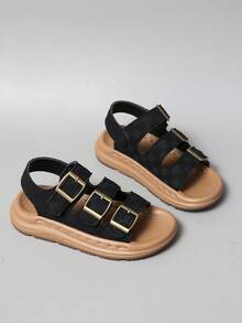 新款时尚儿童平底凉鞋，男女童户外沙滩凉鞋，防滑软底学生凉鞋，幼儿及大童凉鞋 - 黑色 - 查看 4