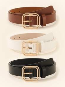 3pcs Gold Square Buckle Casual Dress, T-Shirt, Pants Fashion Elegant Women Belt - Multicolor - View 10