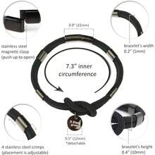 Paracord Braided Rope Bracelet Men Women Lightweight Nautical Unisex Cuff Bracelet With Stainless Steel Magnetic Clasp - Jet Black + 7.5 Inches - View 2