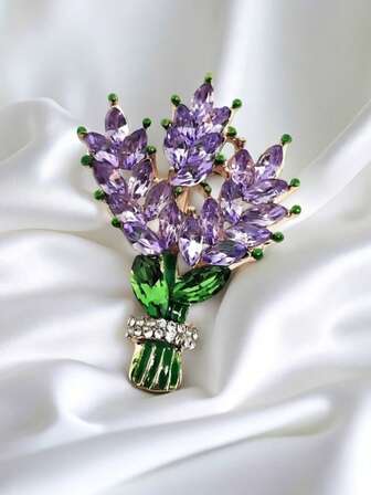 Sparkling Purple Crystal Lavender Brooch – Elegant Floral Pin For Women, Suitable For Wedding/Party/Daily Wear"