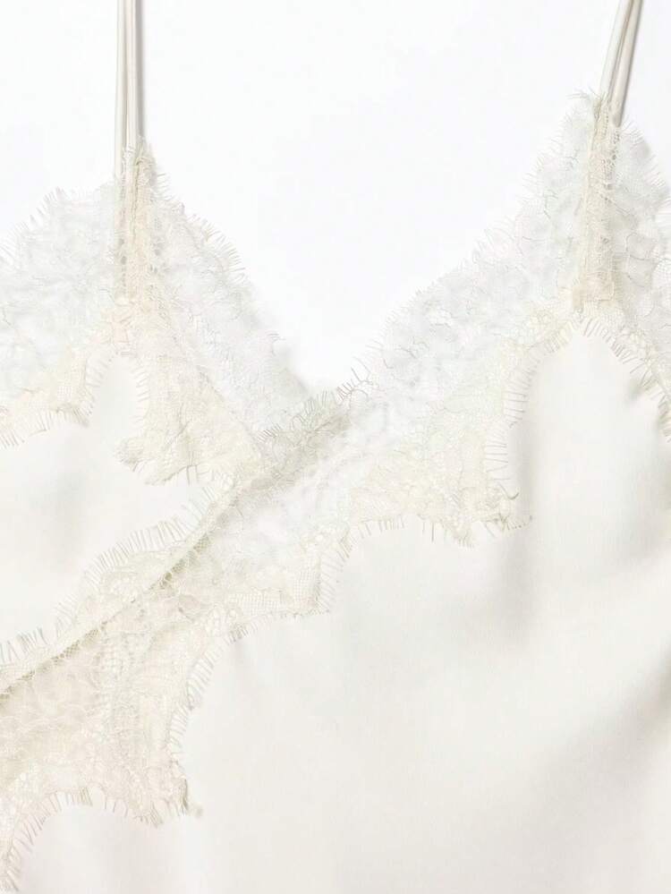 Seelio 新作 レディースファッション ヨーロッパ&アメリカンスタイル レース装飾 セクシーランジェリー風トップス 夏用 - ベージュ - 見る 5