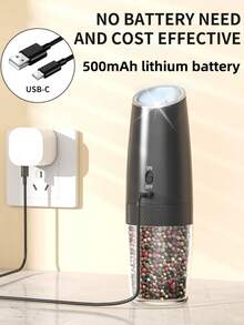 2pcs/Set Electric Salt And Pepper Grinder Set, Battery Operated, Adjustable Coarseness, Easy To Refill, Upgraded Large Capacity With LED Light, Kitchen Seasoning Mill - Power Sensor Style - View 11
