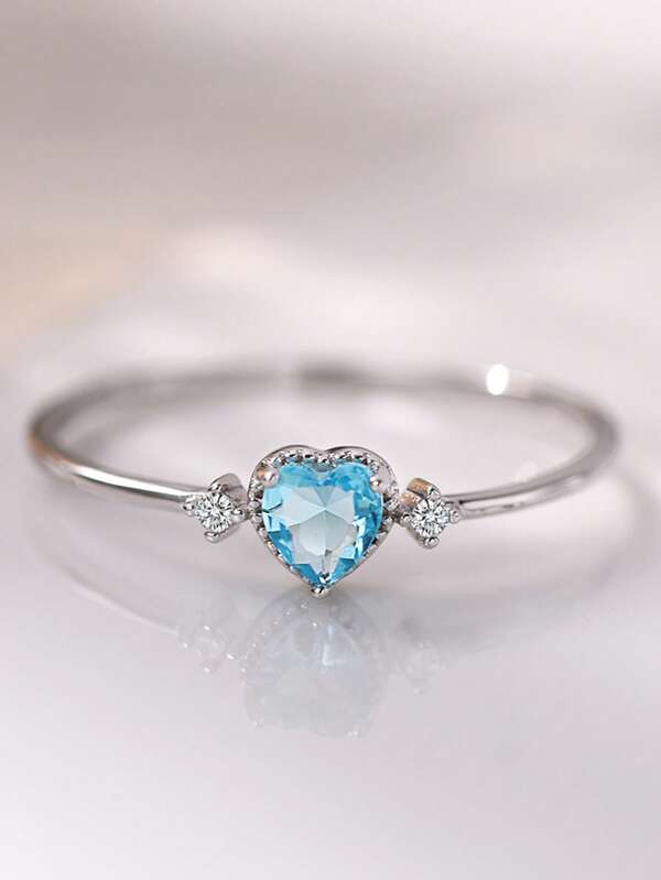 خاتم قلب من الزركونيا الاصطناعية والفضة الإسترليني عيار 925، أنيق وراقي للنساء، مجوهرات عالية الجودة مناسبة كهدية للحبيب في المناسبات والأعياد