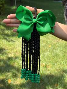 1条迷人可拆卸10英寸合成卷曲编织马尾假发，带珠子装饰 - 非常适合儿童派对和角色扮演 - 自然黑 - 查看 11