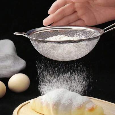 1pc/3pcs(S-M-L) Stainless Steel Fine Mesh Strainer With Handle - Kitchen Tool For Sifting And Sieving