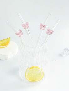 Set de 10 pajitas de vidrio lindas con decoración de moño rosa/corazón/moño grande, pajitas transparentes reutilizables antiderrame adecuadas para vasos de agua, bebidas frías, té con leche, café, jugo, batidos, cocina, restaurante, cócteles, vuelta al colegio, novia/novio, padres, reuniones con amigos, vacaciones, fiestas - Rosa - Ver 6