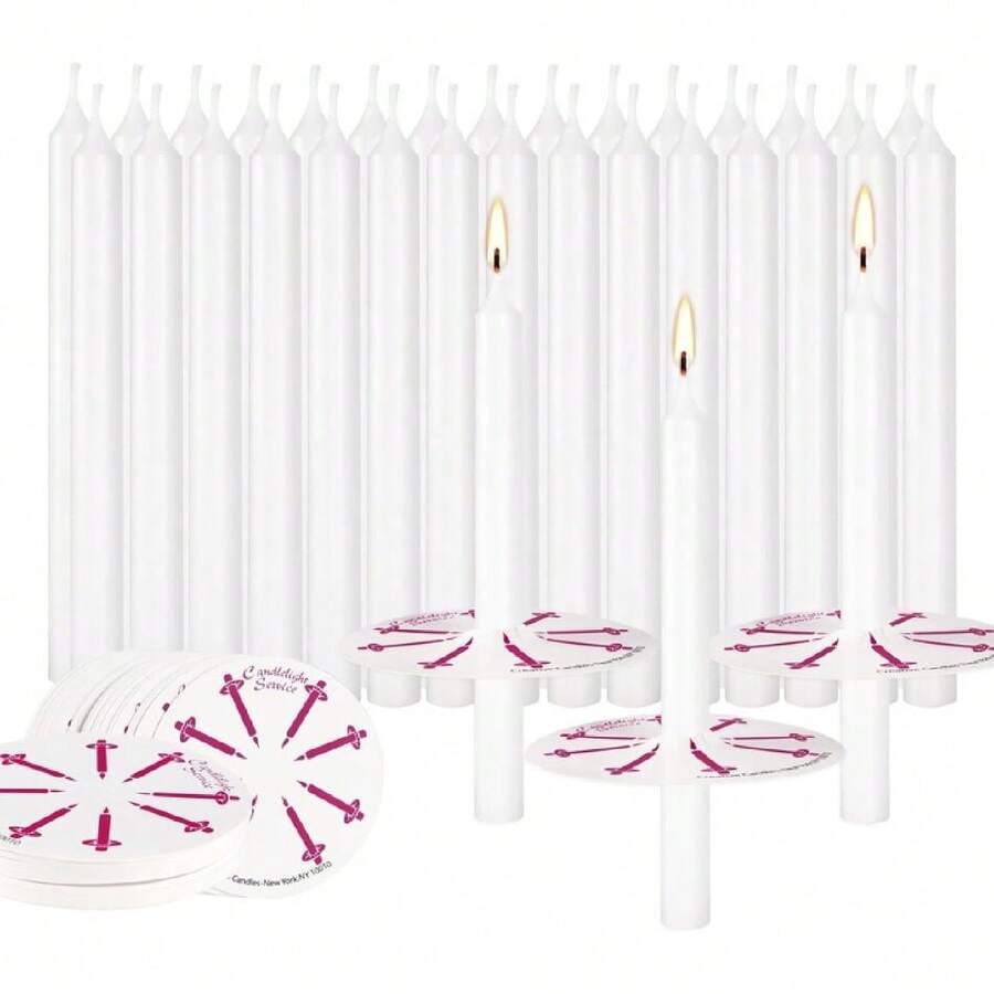 50 Church Candles With Drip Protectors For Devotional Candle Vigil Service, Box Of 50 Candles, Unscented White 5" H X 1/2" D, No Smoke,26546985 - 紫紅色 - 查看 1