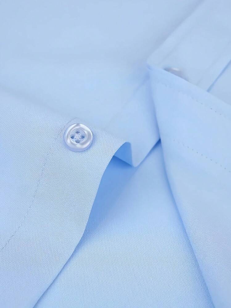 kit 2 Camisa masculina de manga comprida plus, cor lisa, estilo casual de negócios, confortável e respirável. - marinho/azul bebê - Visão 6