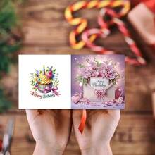 6件套DIY钻石画生日贺卡套装，花卉信封图案明信片，独特的纯手工生日祝福卡，[包含6个信封]，是向长辈、家人和朋友表达温暖美好祝福的理想之选，钻石画贺卡明信片套装，表达爱意和关怀，是表达真挚祝福的最佳礼物。 - 彩色 - 查看 9