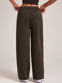 VUTRU 高腰抽绳休闲宽松裤，日常穿着紧身裤 - 咖啡棕 - 查看 2