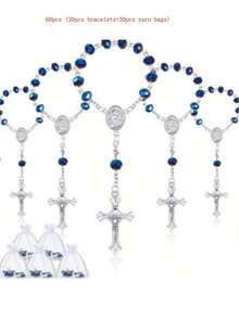 粉色玫瑰十字架念珠手链，配欧根纱袋，生日派对礼物，周年纪念礼物 - 粉紅色-30件 - 查看 15